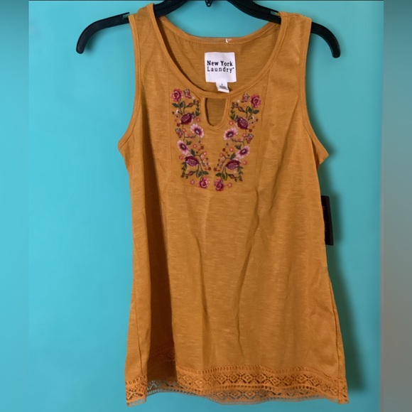 New York Laundry Tops - New York Laundry Golden Yellow Embroidered Tank Size Small NWT